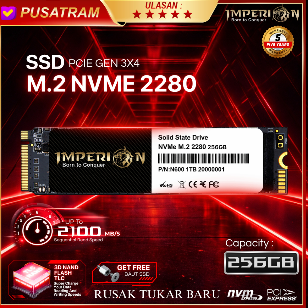 SSD NVME M.2 256GB IMPERION SSD NVMe M.2 PCIe Gen3 SSD M.2 NVME 256GB 2280 GARANSI RESMI
