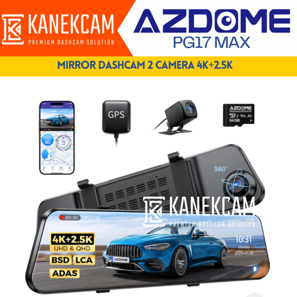 Dashcam Azdome PG17 Max Mirror Dashcam 2 Camera 4K+2K