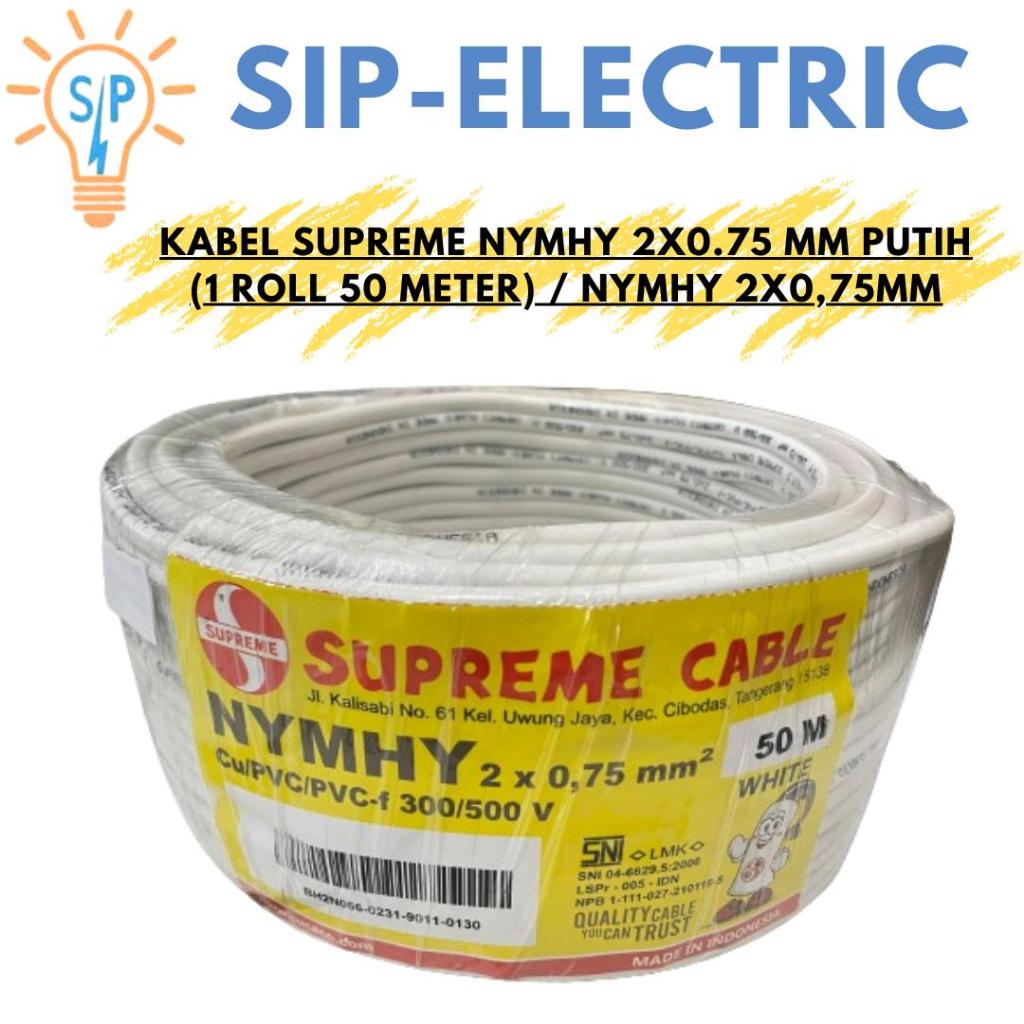 KABEL SUPREME NYMHY 2X0.75 MM PUTIH ( 1 ROL 50M ) / KABEL LISTRIK INTI SERABUT TEMBAGA MURNI / SUPRE