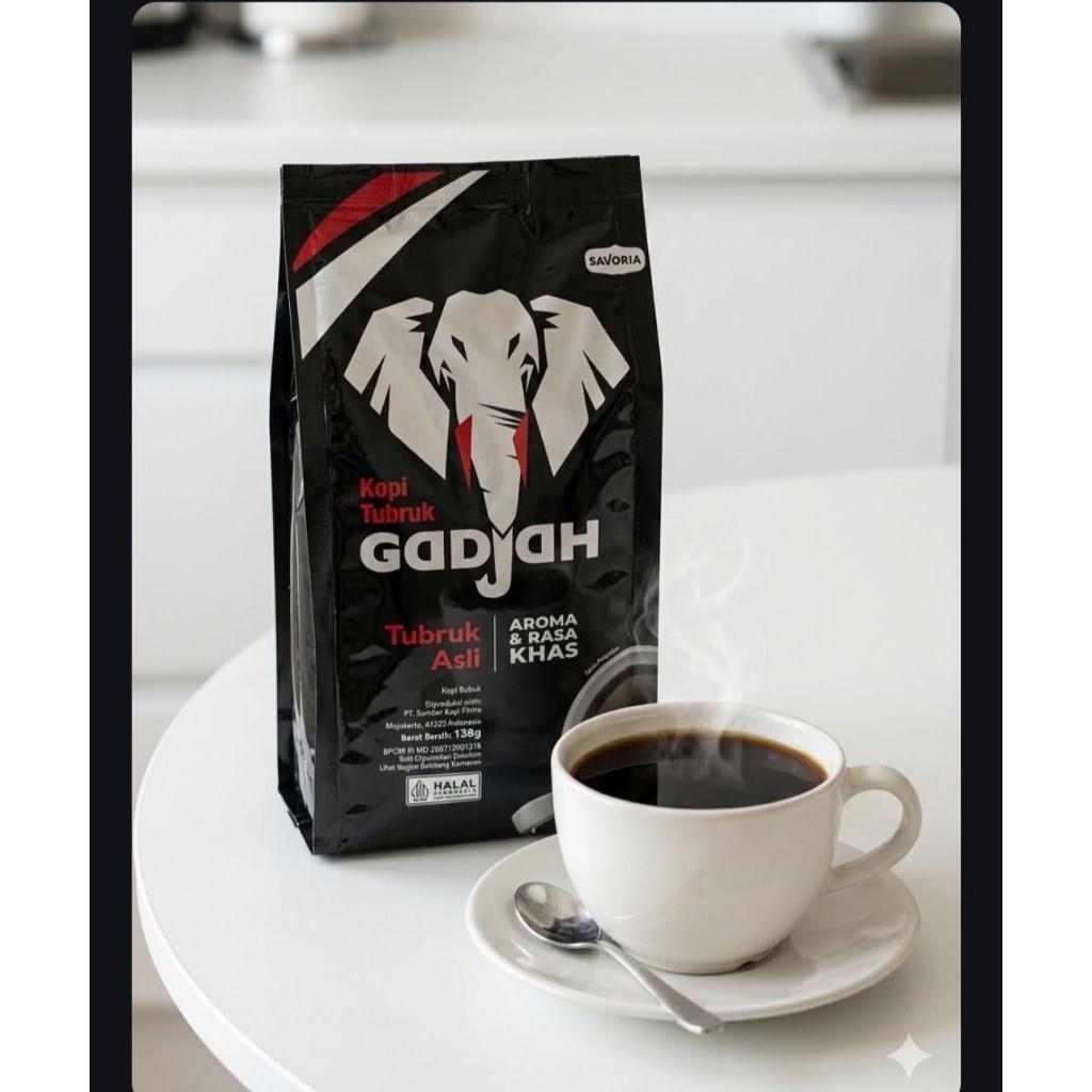 Kopi Tubruk Gajah 150g - Kopi Bubuk Tubruk Asli, Sertifikasi Halal, Desain Kemasan Unik