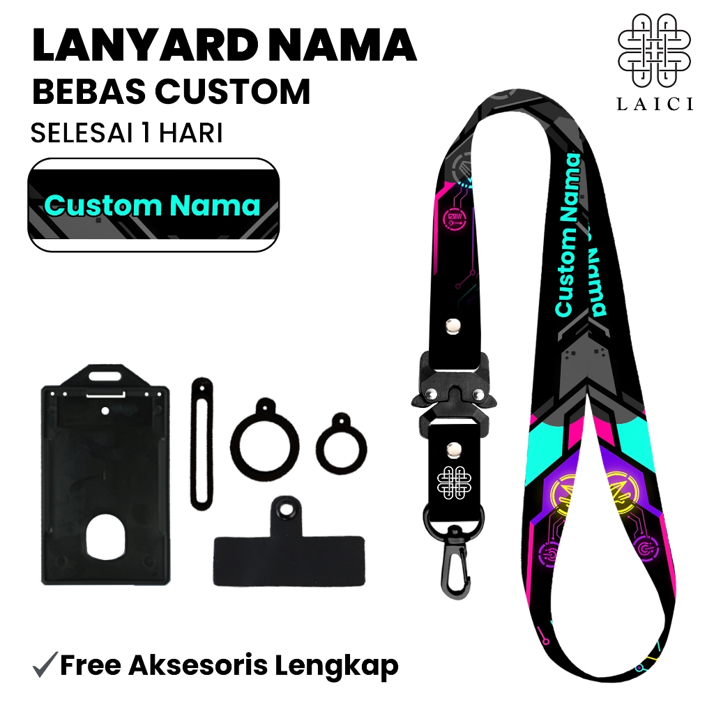 Lanyard Custom Nama Satuan Tali Gantungan Nametag 2cm Printing 2 Sisi Stopper Cbr V6
