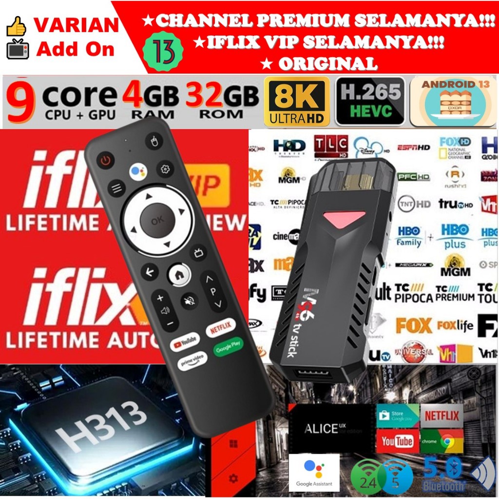 Android TV Box STB Unlock Full Channel TV Iflix Tripsky M96 STICK Voice Remote Ram 4GB Rom 32GB 4/32