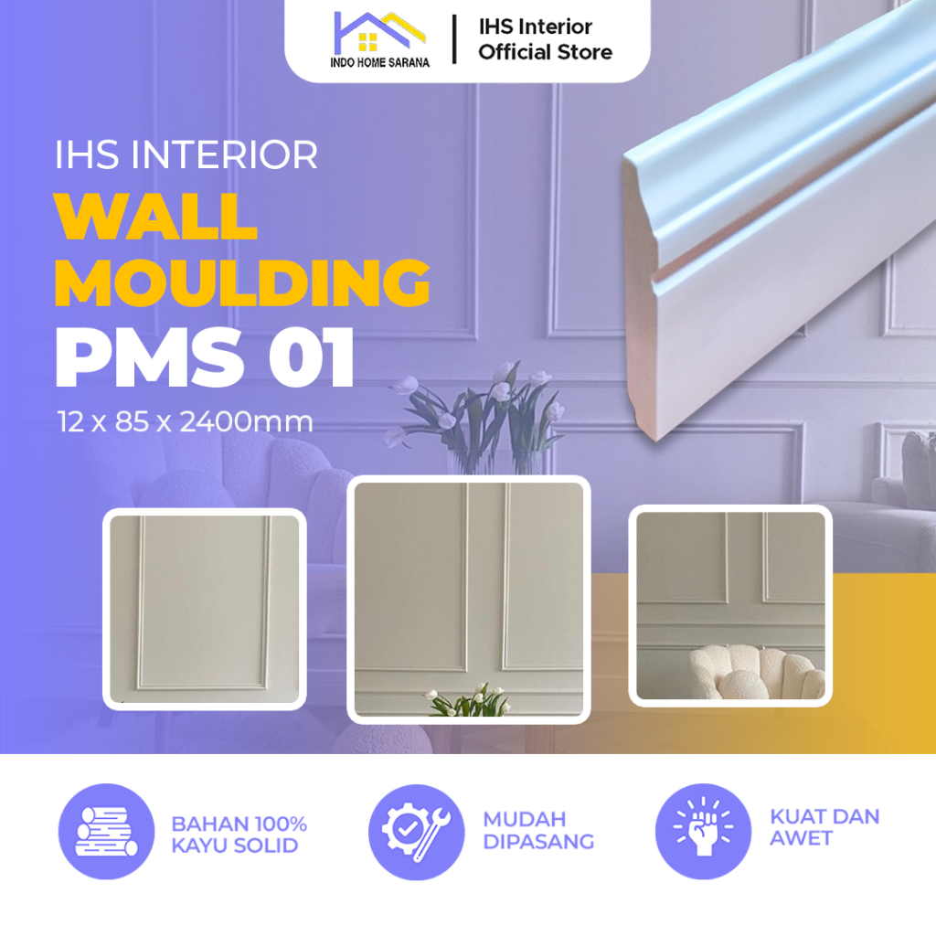 Wall Moulding Lis Kayu PMS 01 Ukuran 12x85x2400mm - List Profil Dekorasi Dinding Interior Rumah