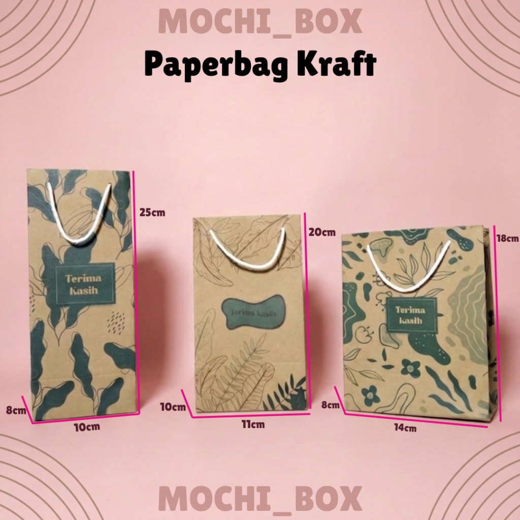 Paper bag Kraft Hijau Motif 3 Variasi ukuran Paper bag Souvenir dan Paper bag pernikahan/hajatan