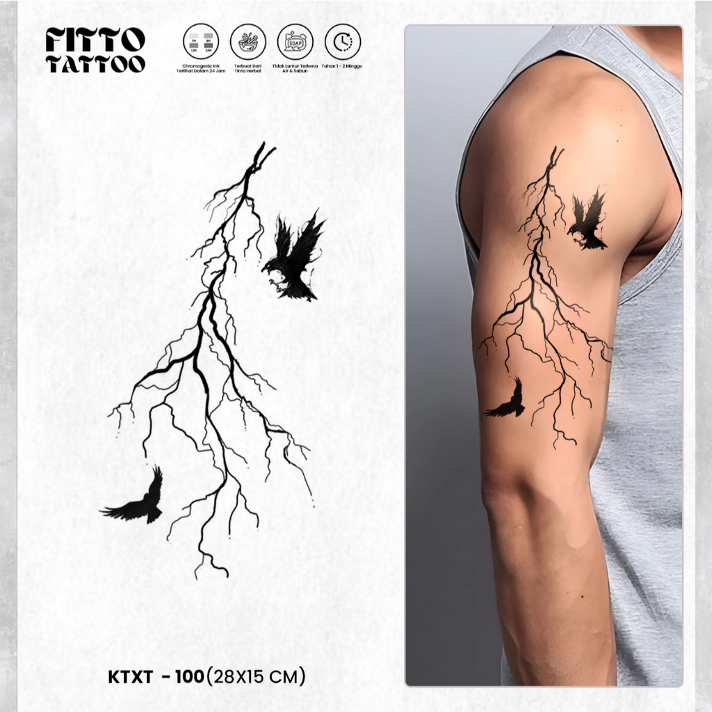 Tato Temporer Sementara Fruit Ink Tatto Petir Pohon Akar Tahan Lama Halal Tinta Herbal