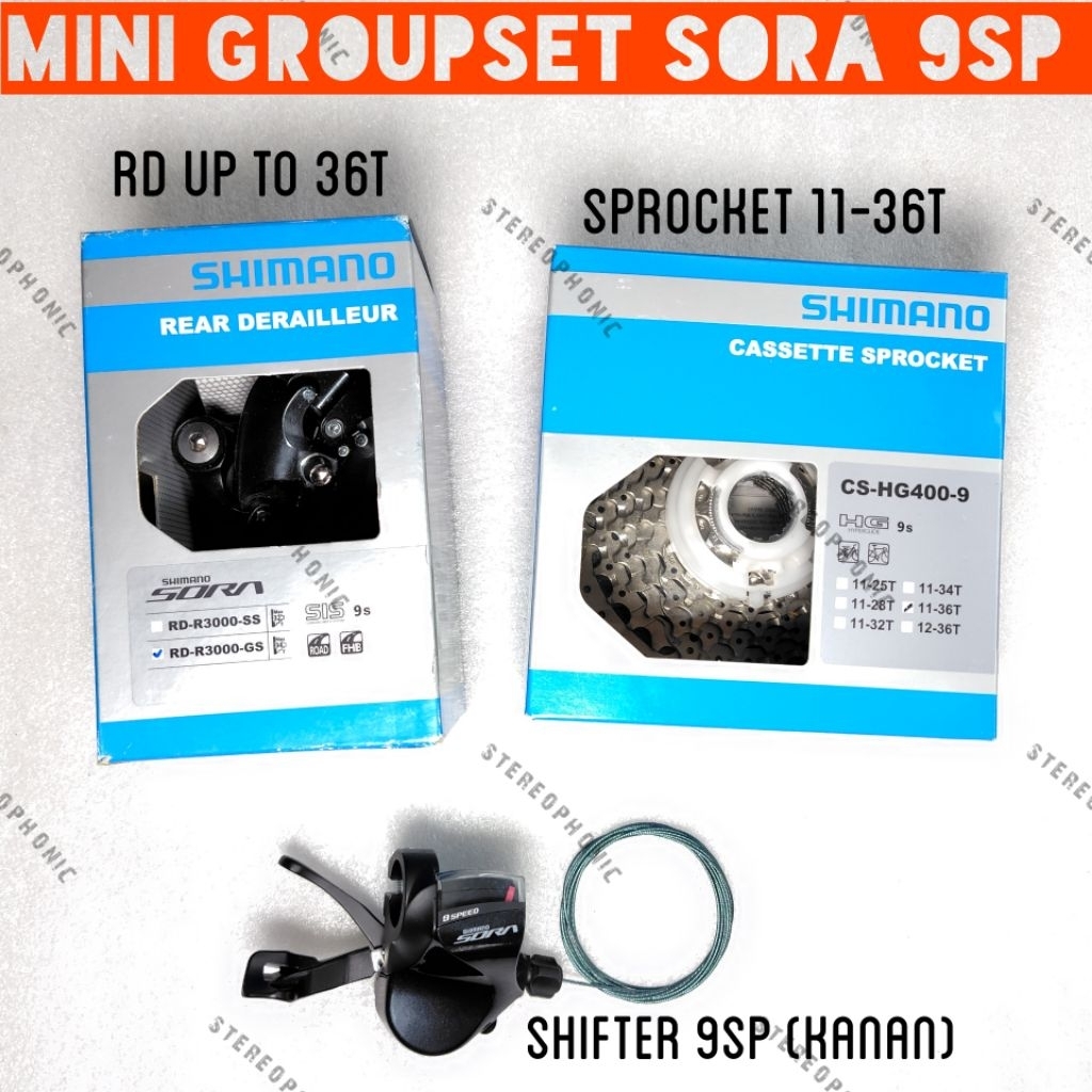NEW SHIMANO mini Groupset Flatbar SORA R3000 isi: RD-R3000-GS Shifter SL-R3000 9SP kanan Sprocket CS