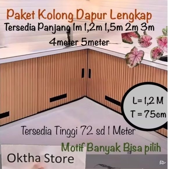 Paket Kolong Dapur WPC 1,2 Meter + Almunium Rell + Ventilasi Kolong Dapur + Handle + Double Tape