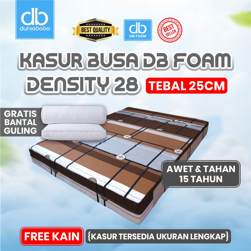 Kasur busa DB FOAM D28 Tebal 25cm (FREE BANTAL GULING) Ukuran 90x200, 100x200, 120x200, 140x200, 150