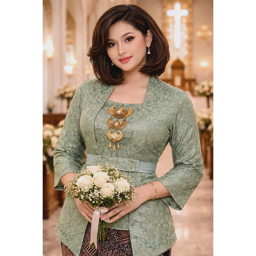 KEBAYA MODERN HIJAU WARDAH LIMITED ATASAN KEBAYA KUTUBARU FREE OBI LENGAN 7/8 BAHAN BROKAT SEMI PRAN