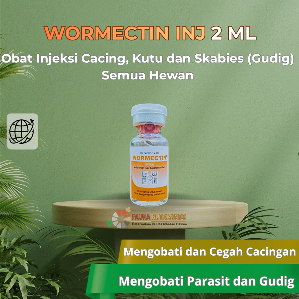 Wormectin Inj 2 ml | Obat injeksi anti parasit kutu, cacing, caplak untuk anjing kucing sapi babi ka