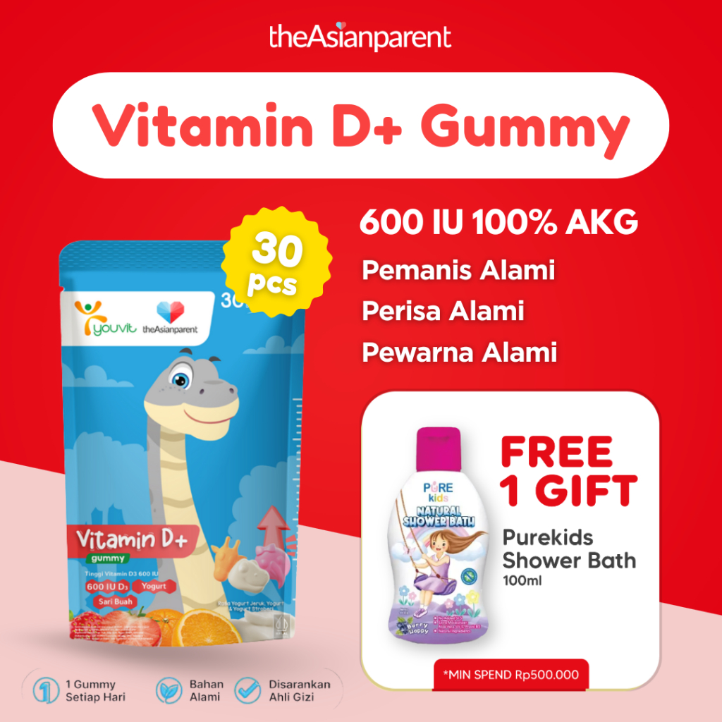 Gummy Vitamin D+ isi 30 dengan Vitamin D3 600 IU | Youvit x theAsianparent Vitamin D Gummy Anak | Vi