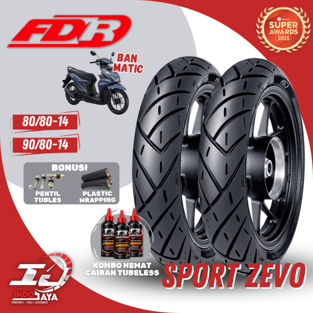 [PAKET MURAH SEPASANG] BAN FDR SPORT ZEVO TUBELESS (80/80-14 & 90/80-14) FDR ORIGINAL / BAN LUAR MOT