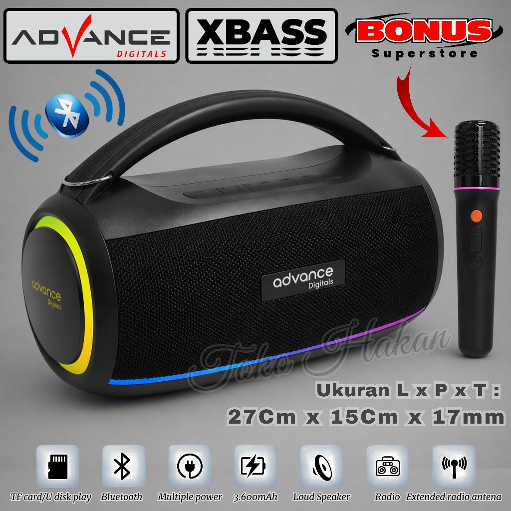 Speaker Bluetooth Bass Advance V-16 Free Mic Wireless Karaoke / Mic Wireles + Speaker Karaoke Full B