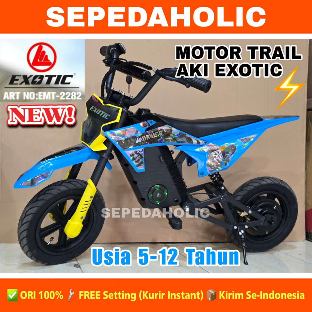Motor Electric Mini Trail Anak EXOTIC EMT 2282 Ukuran 12 Inch Gas Listrik Cross Minimoto Motocross