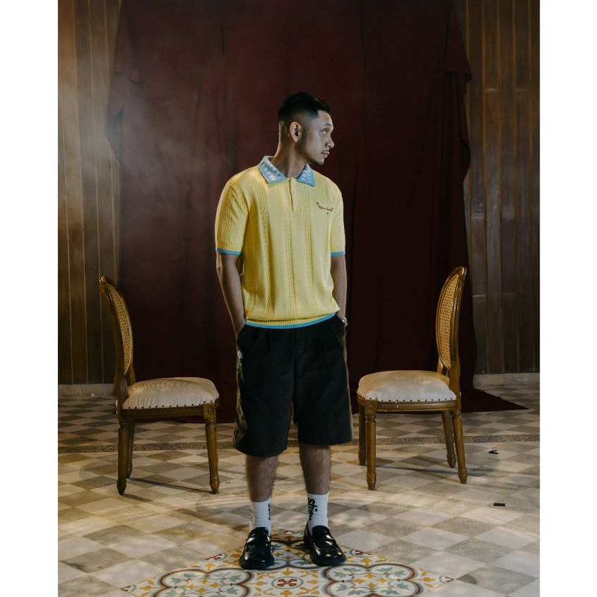 Oxford Society x Basboi Rickety Cable Knit Polo Shirt Yellow - Kaos Polo Unisex