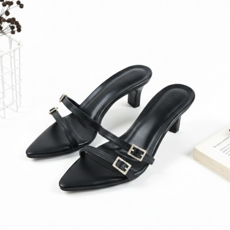 NAOMI Heels Wanita Pointed Toe Hak Tahu High Heels Pesta Kondangan Cantik Elegan Strap Kristal