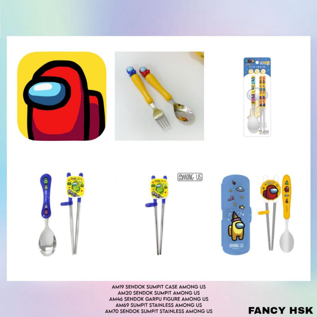 KOREA SET SPOON FORK CHOPSTICKS SENDOK GARPU SUMPIT CASE STAINLESS AMONG US AM19 AM20 AM46 AM69 AM70