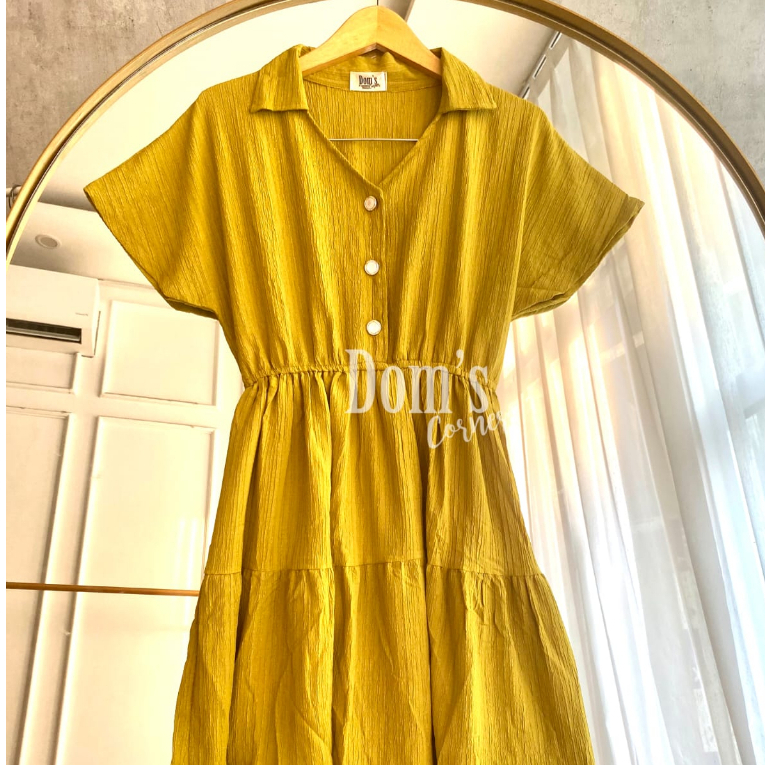 Mina buttoned dress - collar dress - kerah kancing - korean flare - outfit ala korea - outfit kantor