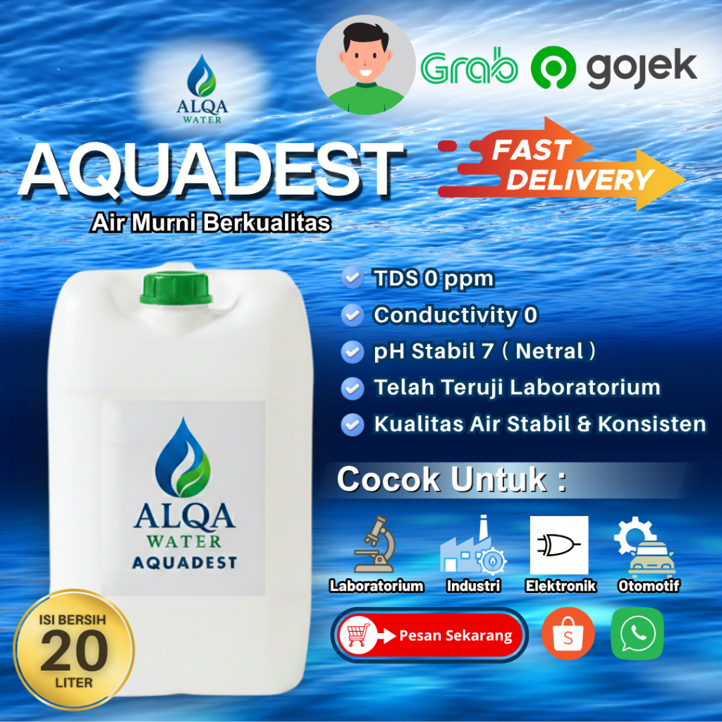 (INSTAN) Aquadest 20 Liter Air Suling Murni Bebas Mineral