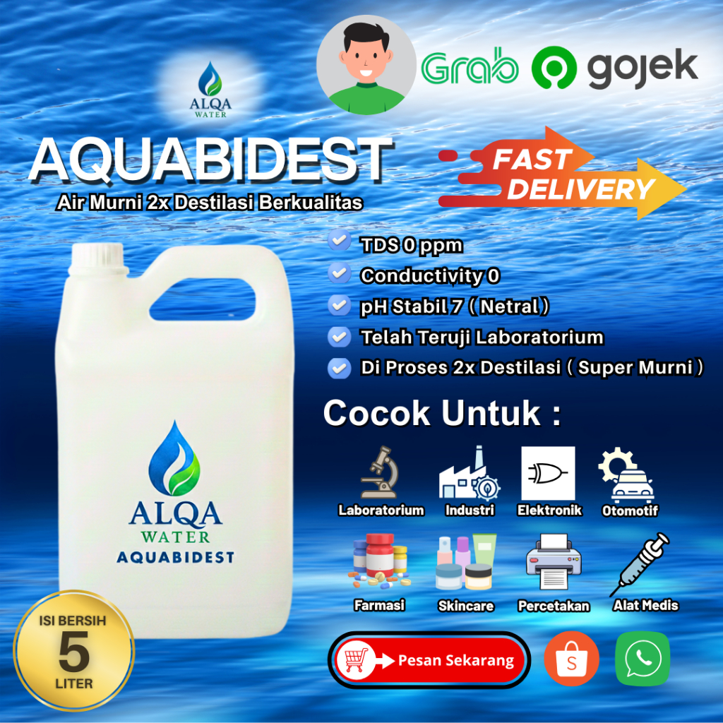 Aquabidest / Aquabidestilata / Aquabidest 5 Liter ( KHUSUS OJOL )