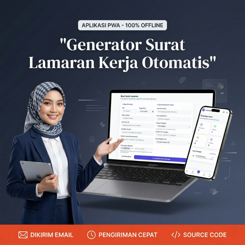 Source Code Aplikasi Pembuat Surat Lamaran Kerja Otomatis Web App PWA Offline HTML