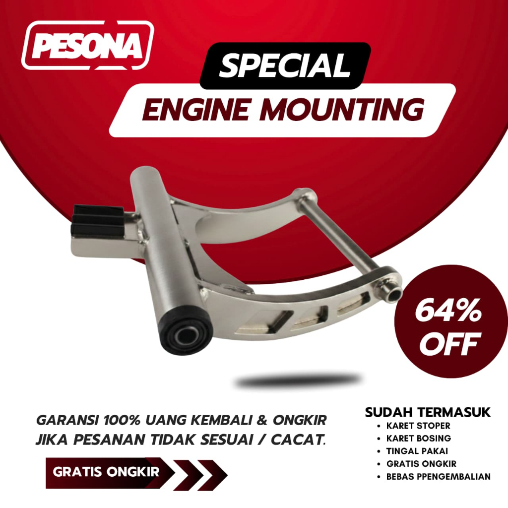 ENGINE MOUNTING V2 LENGKUNG BEAT SCOOPY FI/ESP SPACY KARBU 3CM 4CM 5CM
