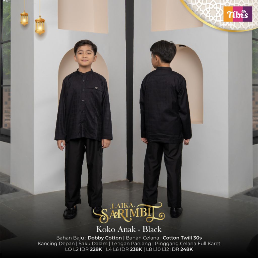 Nibras Koko Anak LAIKA BLACK Sarimbit - Baju Muslim Anak Laki-Laki Hitam Set Celana Premium