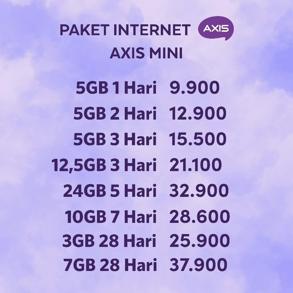 Paket Internet Axis Mini 1GB 2GB 5GB 6GB 10GB 15GB Kuota Data Murah Harian Mingguan 1 GB 2 GB 3 GB 5