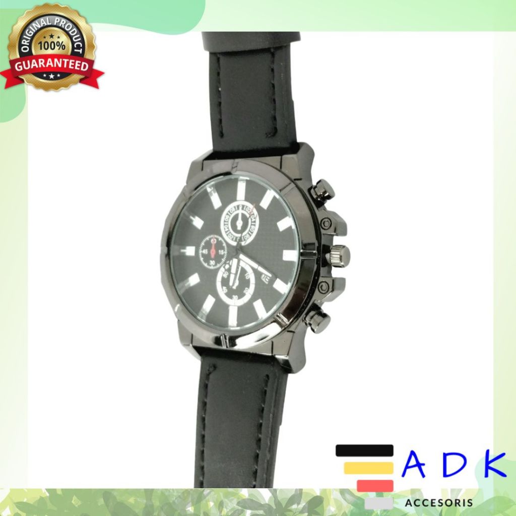 JAM TANGAN KULIT PRIA CASUAL ELEGAN - HITAM