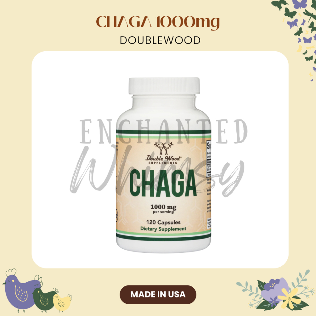 Chaga Mushroom 1000 mg isi 120 Double Wood Supplement extract jamur anti kanker powder lingzhi bubuk