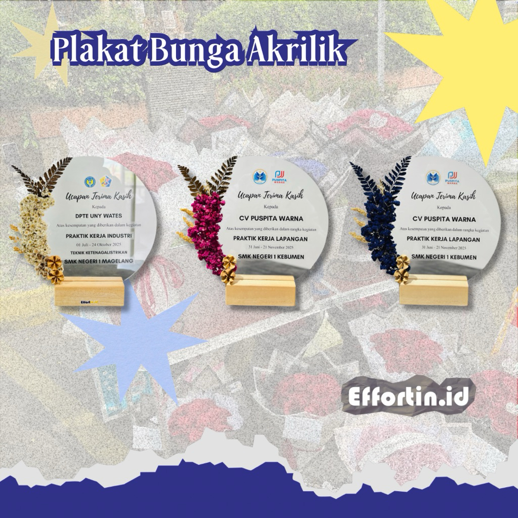 Akrilik custom - Plakat akrilik mini | Kenang-Kenangan KKN | Perpisahan Guru bunga kering Edelwis