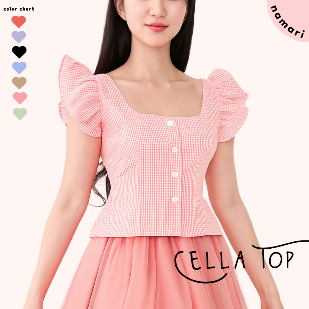 NAMARI - Cella Top - Baju Blouse Blus Croptop Rempel Ruffle Kotak Wanita