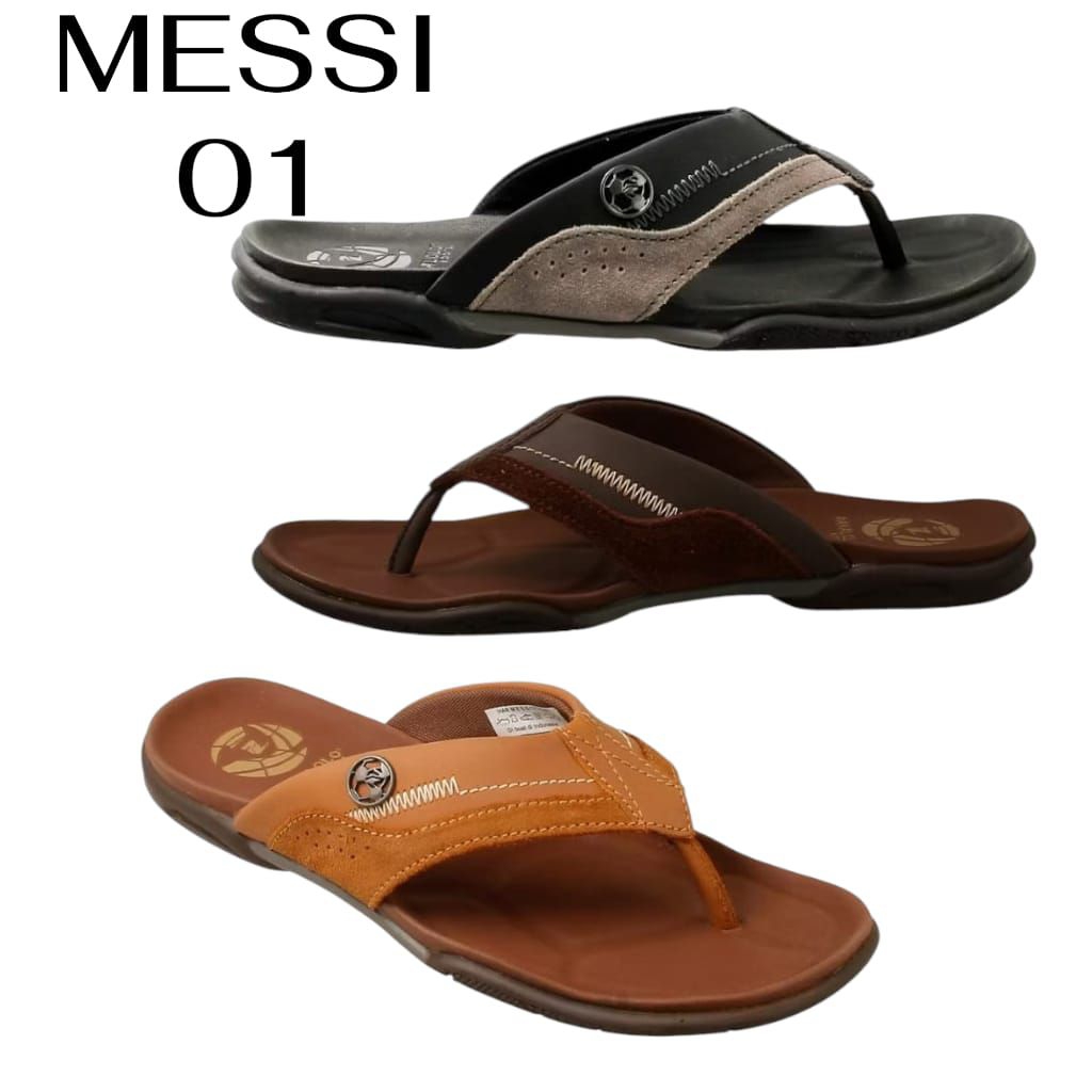 PAKALOLO MESSI 01 LEATHER ORIGINAL / Sandal Jepit Pria Ukuran 38-43 Kulit Asli