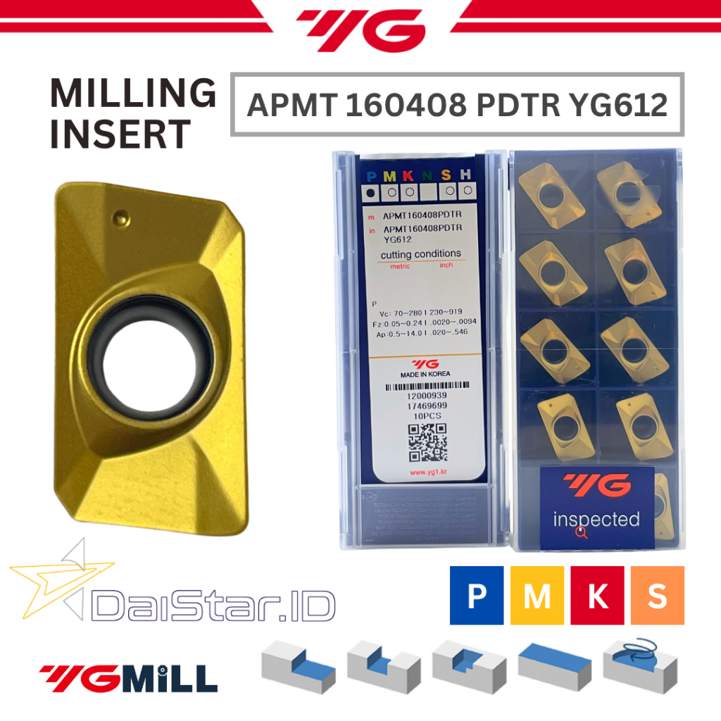 YG-1 Insert APMT 160408 PDTR YG 612 Insert Milling 1604 Shoulder Mill APMT 16 YG612 YG1
