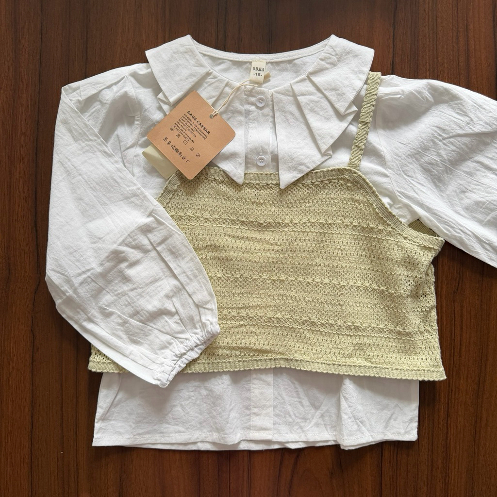 Jelita Set Kemeja Katun dan Vest Rompi Rajut Premium Cantik dan Lucu untuk Anak-anak (BAJU KOREA ANA
