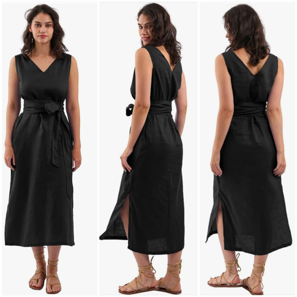 Dress J.Jill V-Neck Wrap in Linen Black Dress