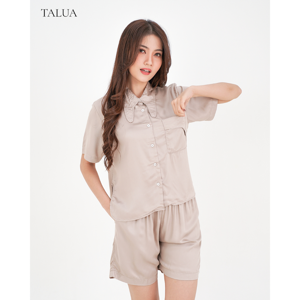 Talua - Baju Tidur Wanita Piyama Sleepwear One Set Lengan Pendek Polos