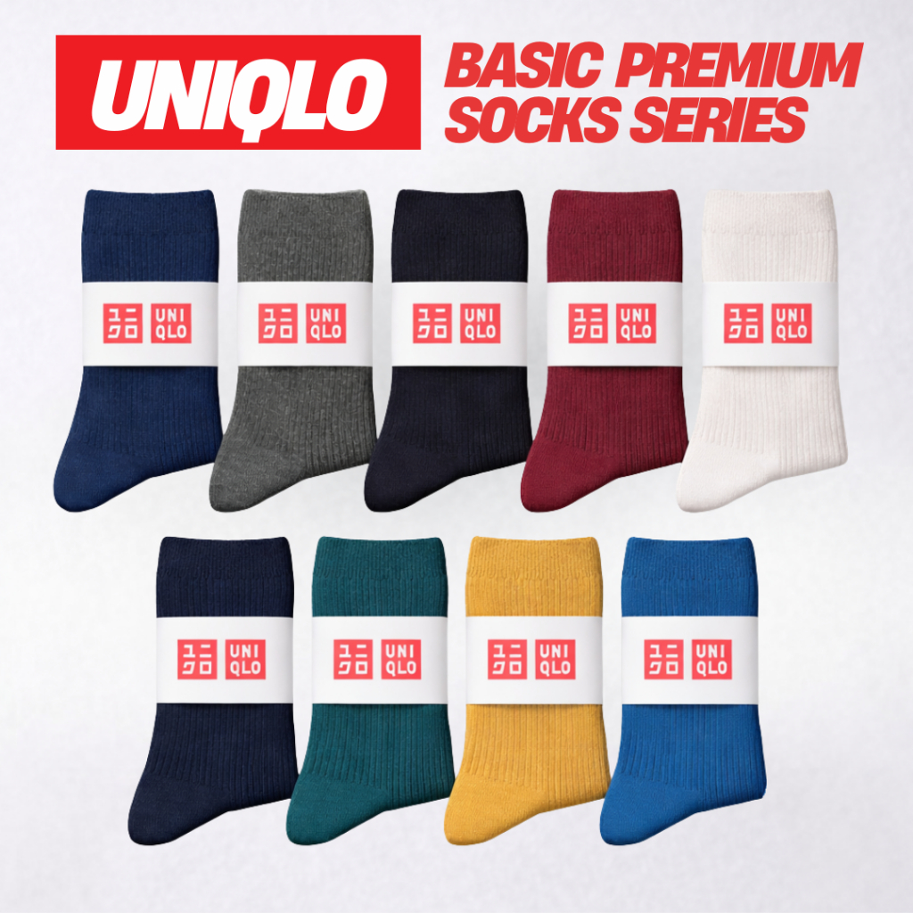 KAOS KAKI UNIQLO - BASIC PREMIUM SOCKS TEBAL POLOS SPORTY STRECHY ANTI BAU ALL SIZE PRIA WANITA