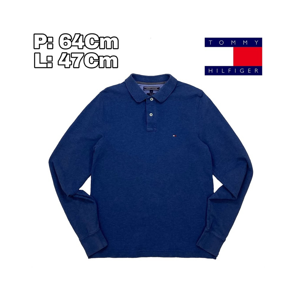 B82 Polo Long Shirt Vintage Tommy Hilfiger Cotton  Baju Krah Lengan Panjang Original Casual Second