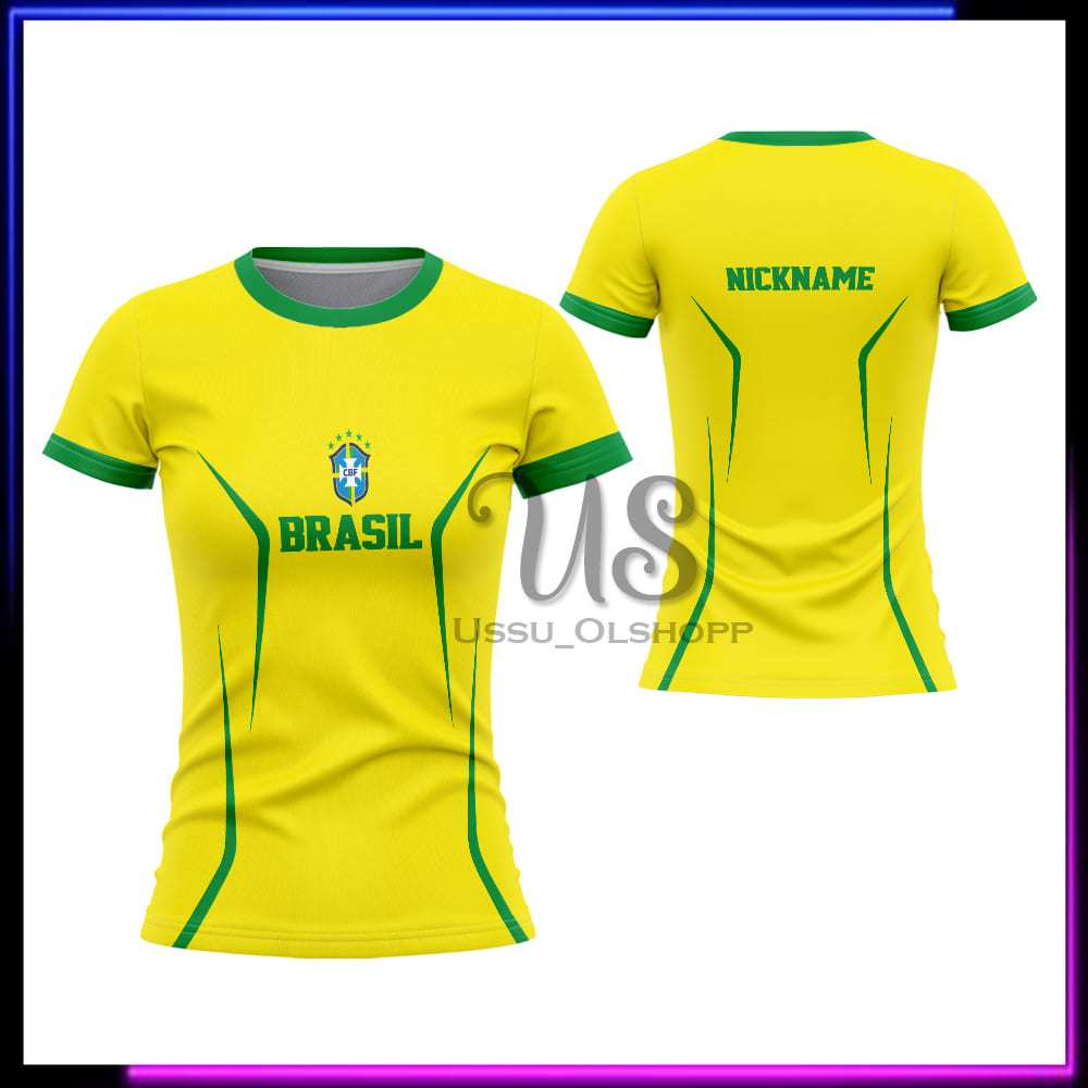 JERSEY BRAZIL WANITA | JERSEY BOLA BRAZIL TERBARU | KAOS BRAZIL CUSTOM NAMA