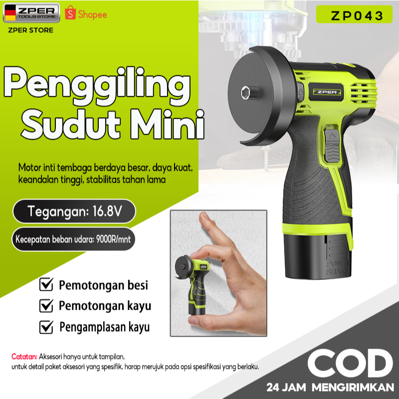 ZPER Penggiling Sudut Tanpa Kabel mesin pengamplasan Mesin penggiling baterai lithium Penggiling