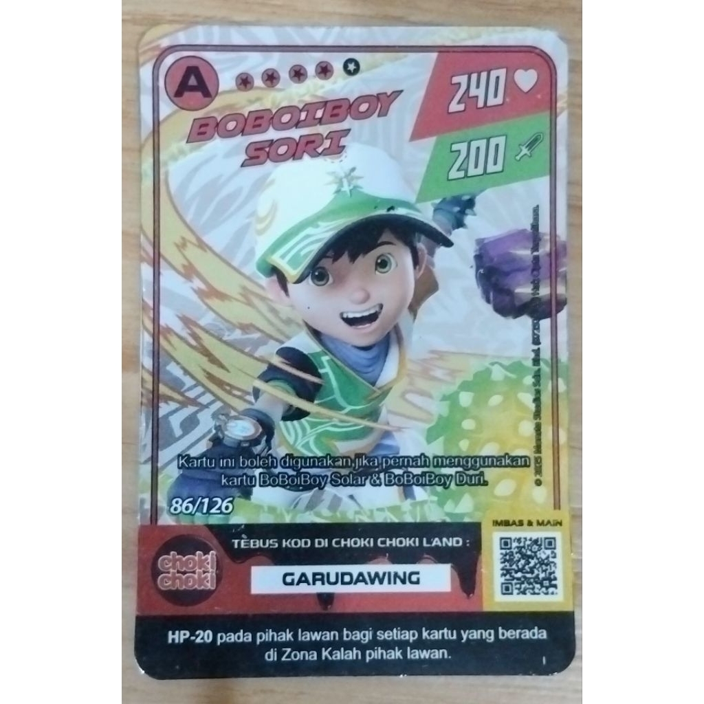 Kartu boboiboy sori hologram
