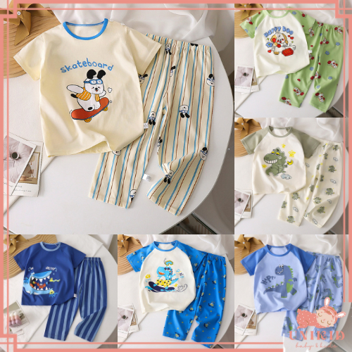 UNIKID SETELAN ANAK LAKI-LAKI 0-6 TAHUN PIYAMA ANAK BAJU BAYI COWOK BAJU PENDEK DAN CELANA PANJANG K