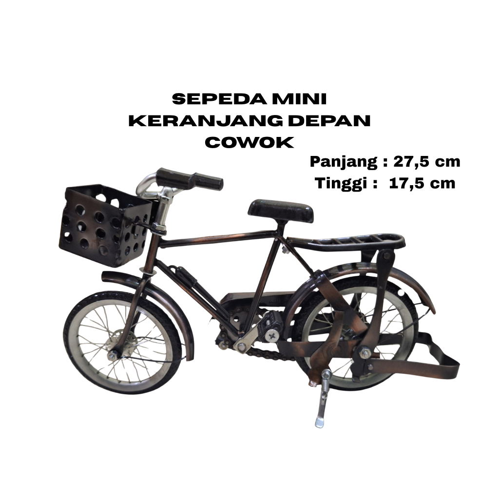 Miniatur Sepeda Mini Keranjang Depan Cowok | Miniatur sepeda | Hiasan Sepeda