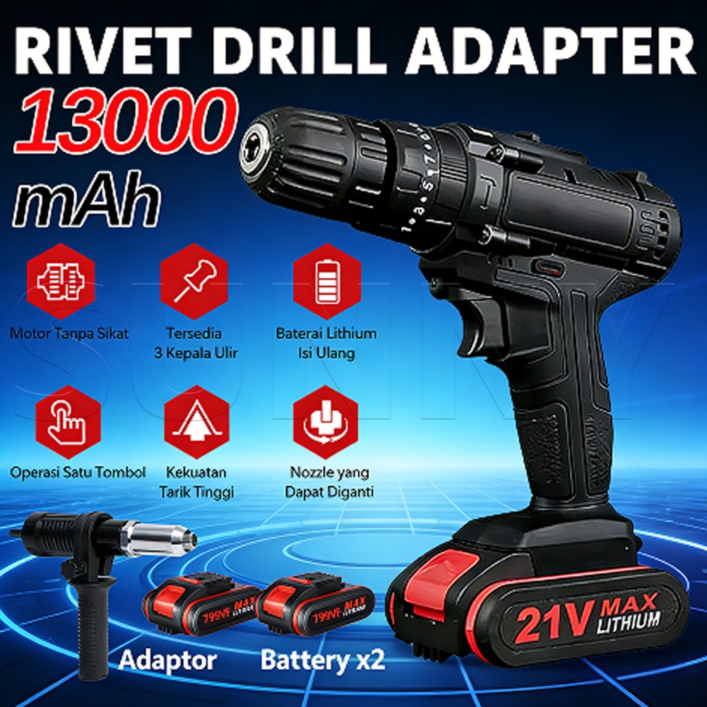 Adaptor Rivet Mesin Bor Listrik Kuat Praktis Kapusi Bor Adaptor Rivet Pistol Mur Rivet Tanpa Kabel T