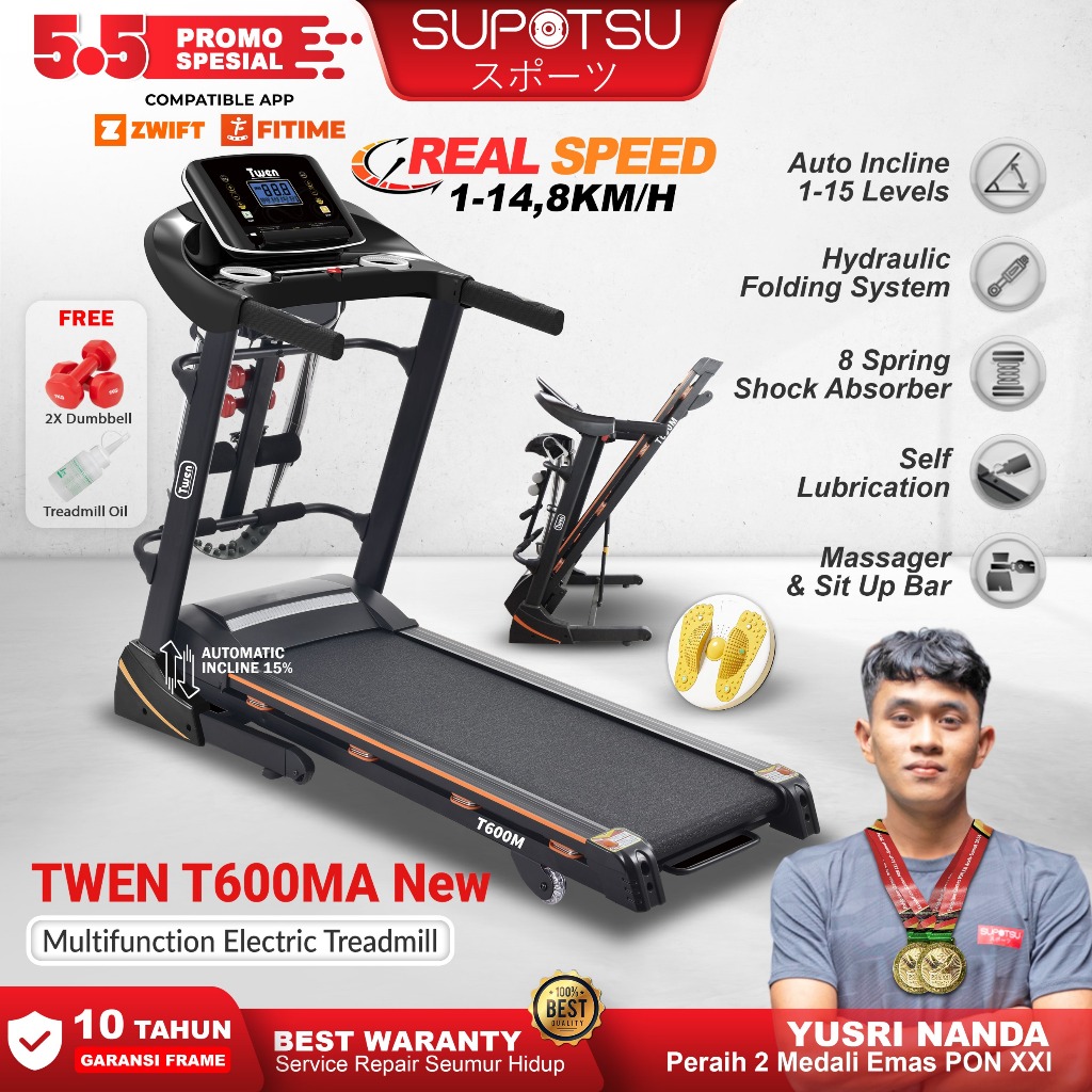 TWEN T600MA Treadmill Electric Low Watt Alat Olahraga