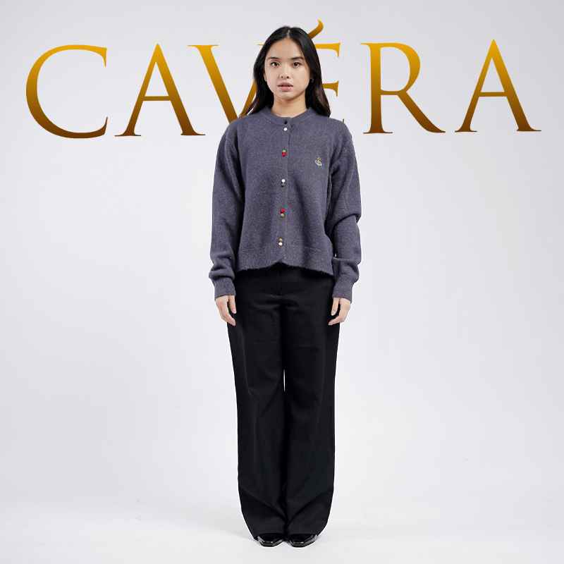 Sweater Rajut Wanita Korea Outer Knit Premium Cavera - Motif Kancing Unik Charcoal Grey Lengan Panja
