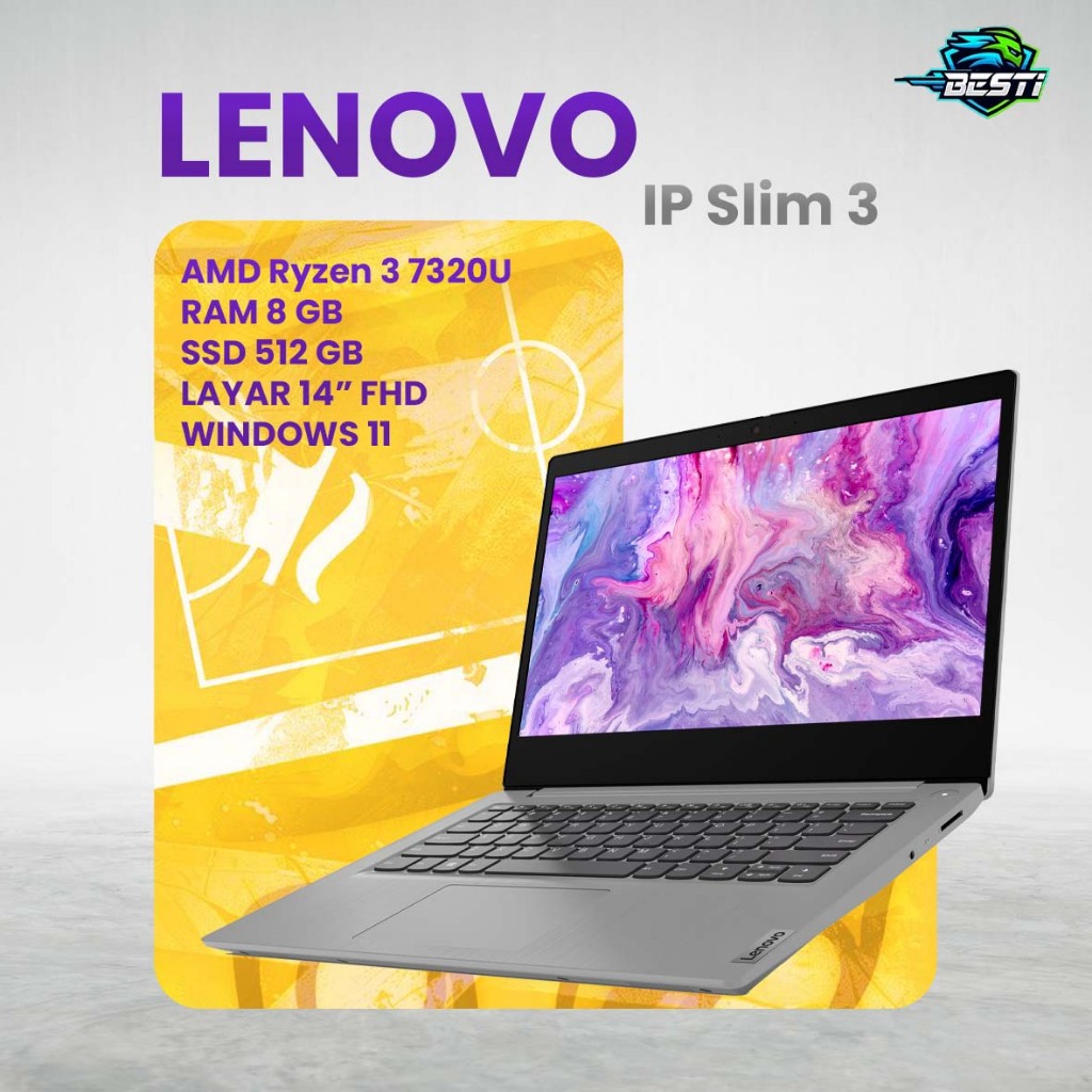 Laptop Lenovo IP Slim 3 AMD Ryzen 3 8GB RAM 512GB SSD Windows 11 + OH2024
