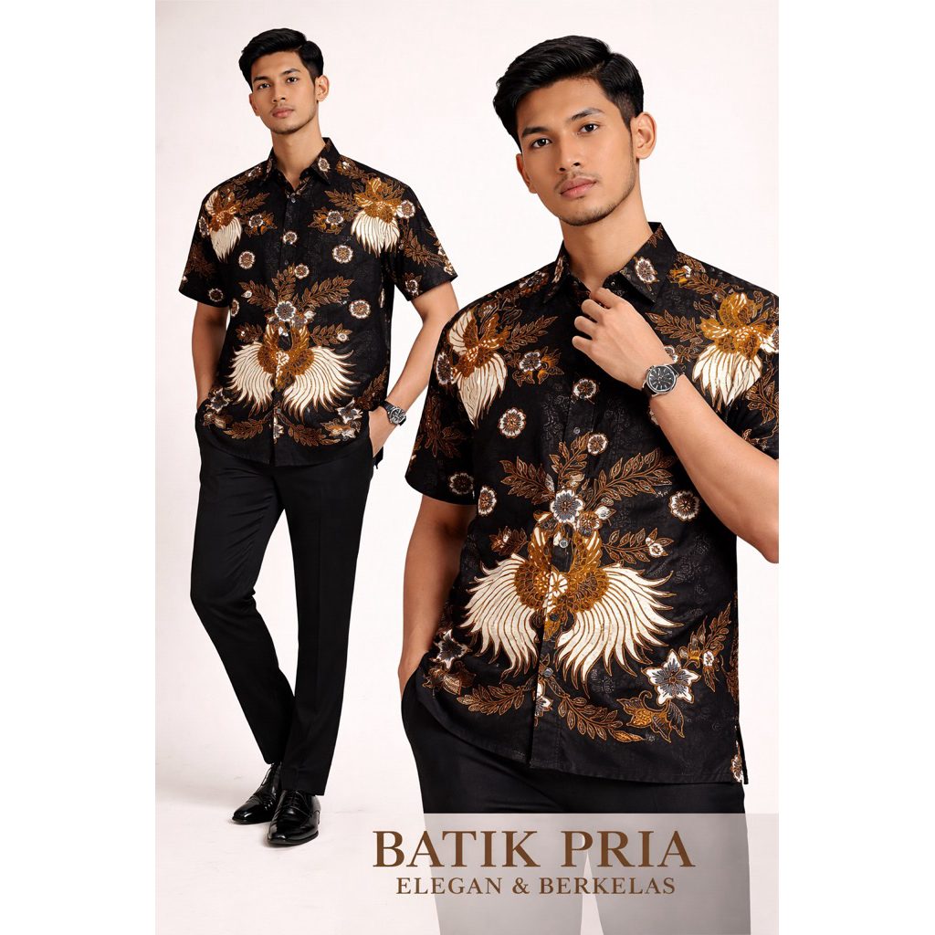 Baju Batik Pria, Batik Lengan Pendek, Batik Pria Modern, Batik Pria Hitam, Batik Pria Dongker