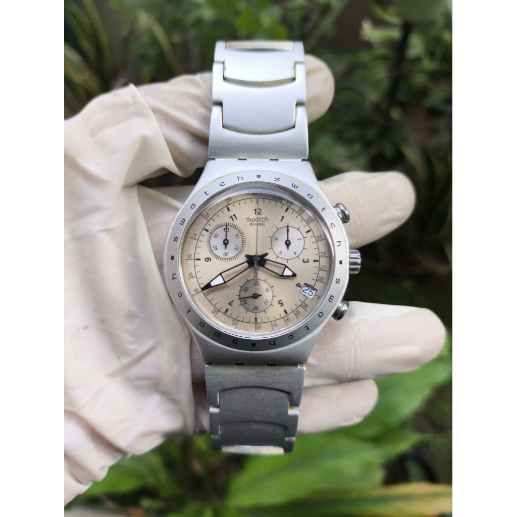 (Harga Net) Jam Tangan Swatch Irony Chronograph Freezing Rain YCS4006AG All Original Alumunium Mesin
